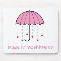 Made in Washington - Umbrella with Hearts (Pink) Mousepads