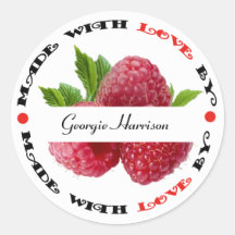 Made with Love Raspberry Round Stickers