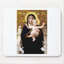 Madona with lilies Bouguereau antique painting Mousepads