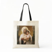 Madonna of the Roses by William Adolphe Bouguereau Tote Bags