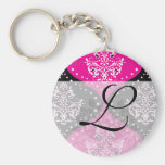 magent pink black white henna damask keychain