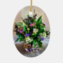 Magenta and White Mum Bouquet Christmas Ornament