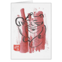 Magenta Maneki Neko Blank Card