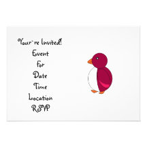 Magenta pink penguin invitation