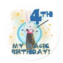 Magic 4th Birthday Tshirts and Gifts Round Stickers
