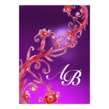 MAGIC BERRIES 4,MONOGRAM red purple white Invitations