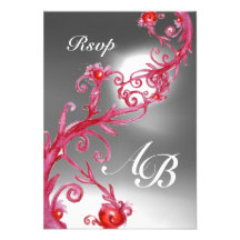 MAGIC BERRIES 4,MONOGRAM red white crystal rsvp Custom Announcements