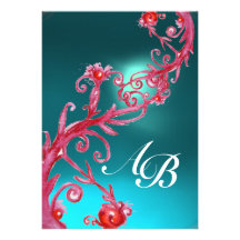 MAGIC BERRIES,MONOGRAM blue aquamarine Personalised Invitation