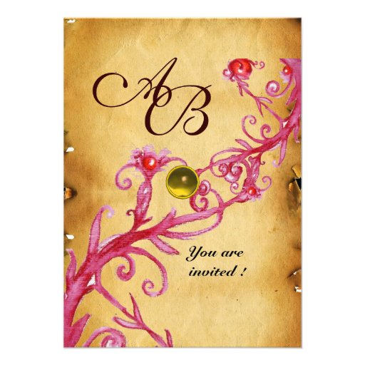 MAGIC BERRIES  MONOGRAM  Parchment Yellow rsvp Custom Invite