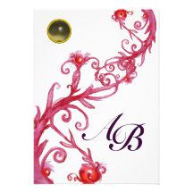 MAGIC BERRIES,MONOGRAM red grey white purple black Custom Announcements