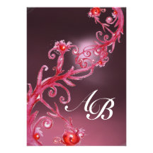 MAGIC BERRIES,MONOGRAM red pink amethyst Personalised Invite