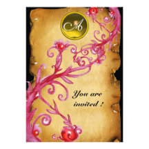 MAGIC BERRIES  MONOGRAM red pink purple yellow Custom Invitations