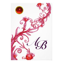 MAGIC BERRIES,MONOGRAM red ruby Custom Invitation