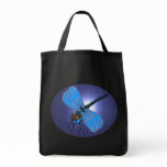 Magic Dragon-Fly Tote Bag Blue on Black