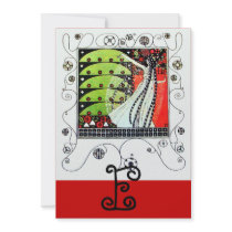 MAGIC OF THE  SPRING ,bright red black white green Personalized Invites