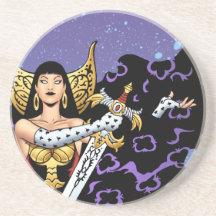 Magical Gothic Queen with Huge Sword by Al Rio Beverage Coaster