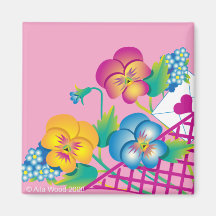MAGNET Colourful Pansies on a Pink Background