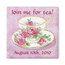 Magnet - Customise me! Pink Rose Teacup Tea