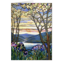 Magnolia and Iris Tiffany Stained Glass Cards