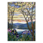 Magnolia and Iris Tiffany Stained Glass Window Greeting Card