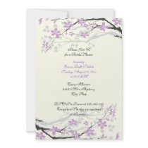 Magnolia purple flowers bridal shower invite