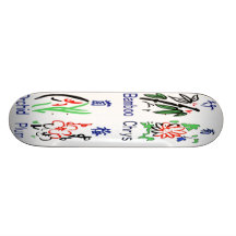 Mahjong Flower Suits,Blue,Red,Green,Black on White Skate Board Deck