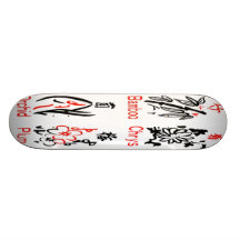 Mahjong Flower Suits, Red & Black on White Custom Skate Board