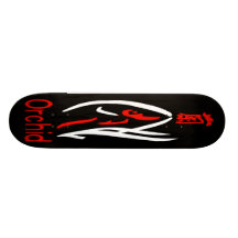 Mahjong Orchid Flower, Red & White on Black Skateboards