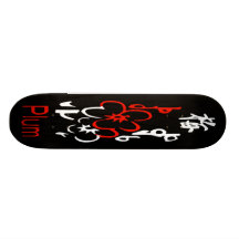 Mahjong Plum Flower, Red & White on Black Skateboards