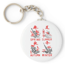 Mahjong Tiles, Four Seasons , On White Background Keychain