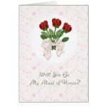 Maid of Honor Red Roses Greeting Cards