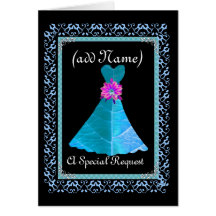 MAID OF HONOUR Invitation - BLUE Gown Lace Trim Card