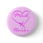 Maid of Honour pink heart button