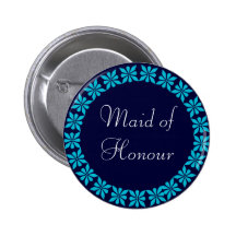 Maid of Honour Turquoise Flowers I.D. Button