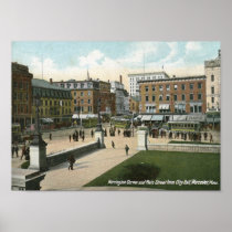 Main St., Worcester, MA 1910 Vintage Print