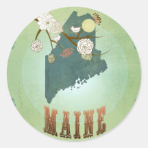 Maine State Map – Green Round Sticker