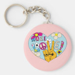 Make Love Not War ~ 60s Hippie Peace Sign Keychain