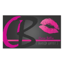 Make Up artists, Monogram, hot pink lips Business Cards