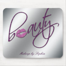 Makeup Artist Salon Cosmetology Pink Lips Glitter Mouse Pads