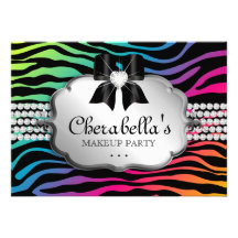 Makeup Party Invitation Zebra Rainbow Jewellery