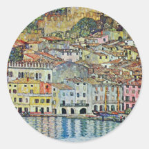 Malcesine on Lake Garda By Gustav Klimt Round Stickers