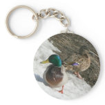 male and female mallards on snow keychain