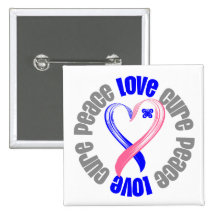 Male Breast Cancer Peace Love Cure Ribbon Buttons