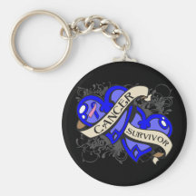 Male Breast Cancer Survivor Dual Hearts Key Chains