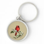 Male Cardinal on Dogwood Keychain