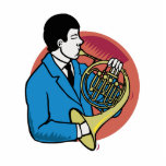 Male French Horn Player Blue Suit Pink Background Photo Cutouts