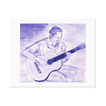 Male playing acoustic guitar while sitting Purple Gallery Wrap Canvas