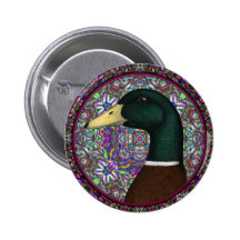 Mallard Drake Mosaic Circle Pinback Button