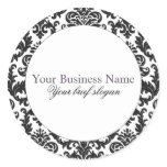 Mallory #1 Chic Black Damask Round Sticker