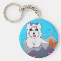 Maltese Doggie Sugs Bath time Keychain